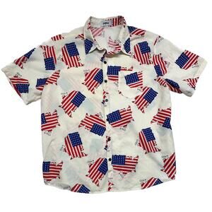 VATPAVE Mens Size XL Hawaiian Shirts America Red White Blue Button Short Sleeve